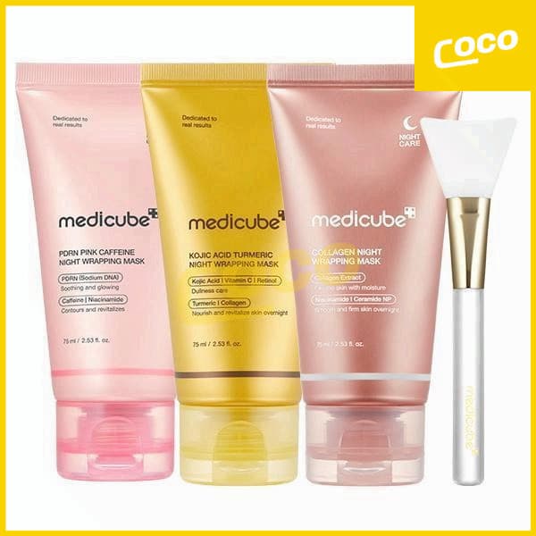 medicube collagen night PDRN Pink Caffeine Kojic Acid Turmeric Night Wrapping Mask75ml / jelly brush