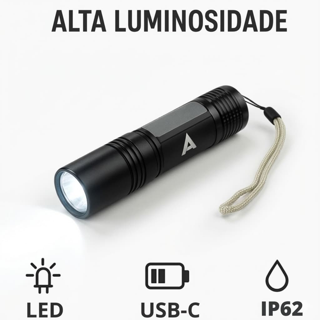 Lanterna Tática USB Recarregável LED Super Forte de Bolso Compacta | Alumínio Camping Caminhada Emergência Potente
