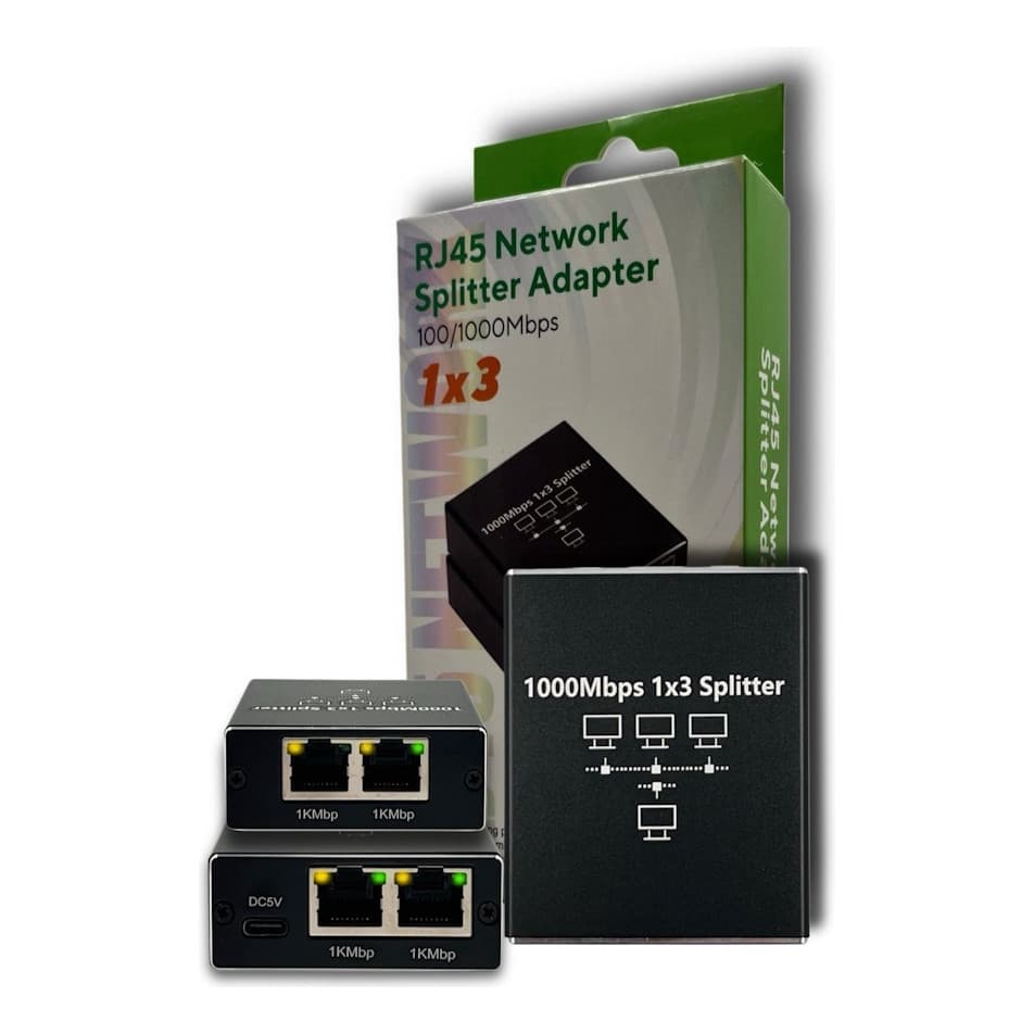 Adaptador Splitter Switch Rj45 1x3 Rede Gigabit 100/1000mbps