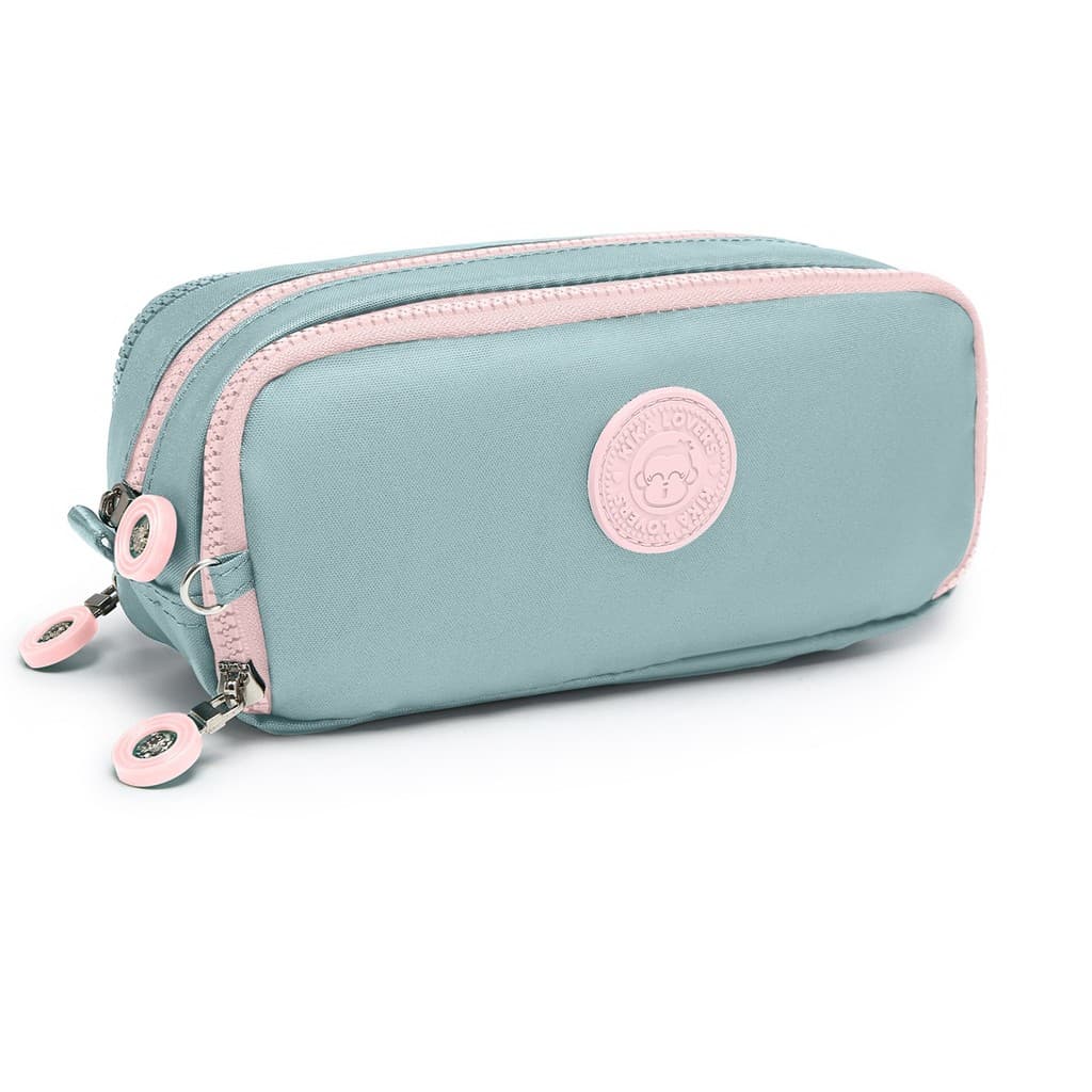 Estojo Escolar Triplo 3 Divisórias Zíper C/ Chaveiro Da Kika Metalizada ou Glitter