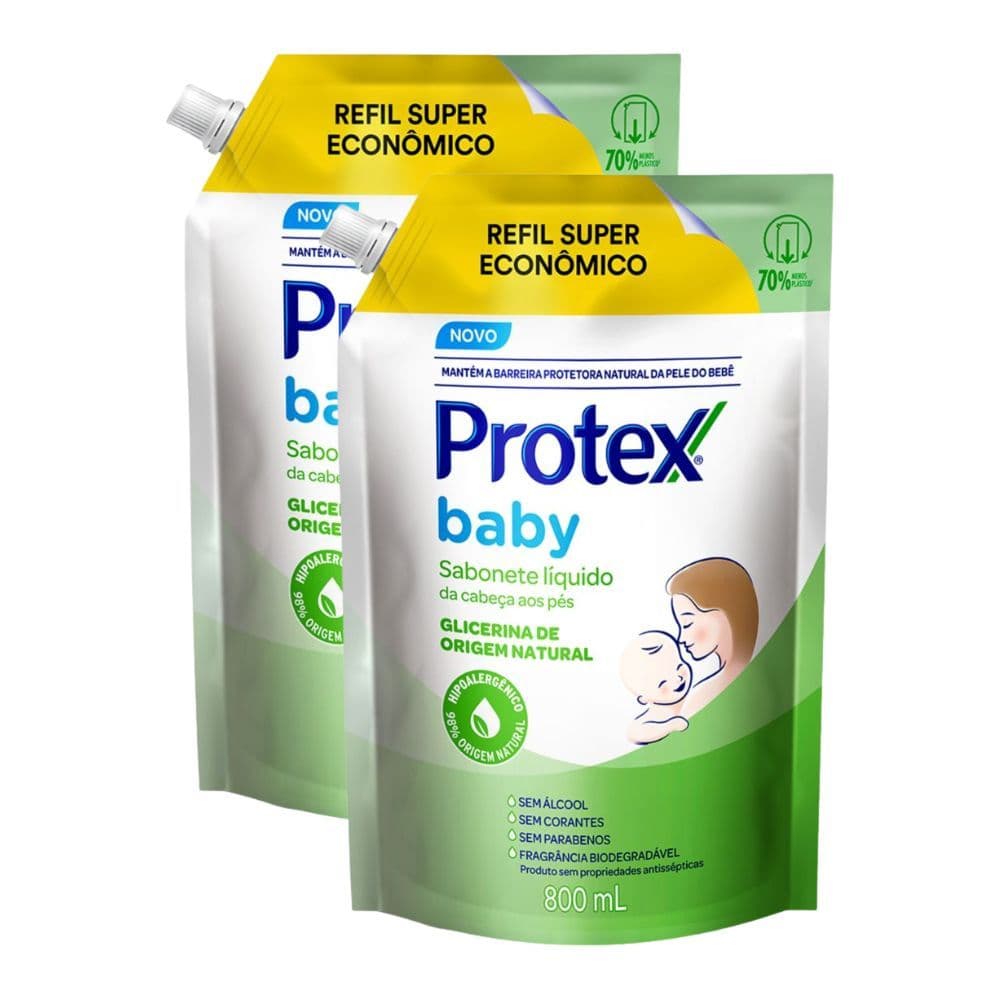 Kit 2 Sabonete Líquido Protex Baby da Cabeça aos Pés de Glicerina Refil Super Econômico 800ml