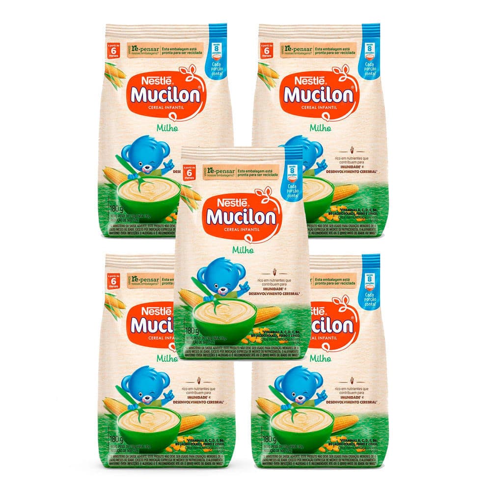 Kit 5 Mucilon Milho Cereal Infantil Sachê 180g