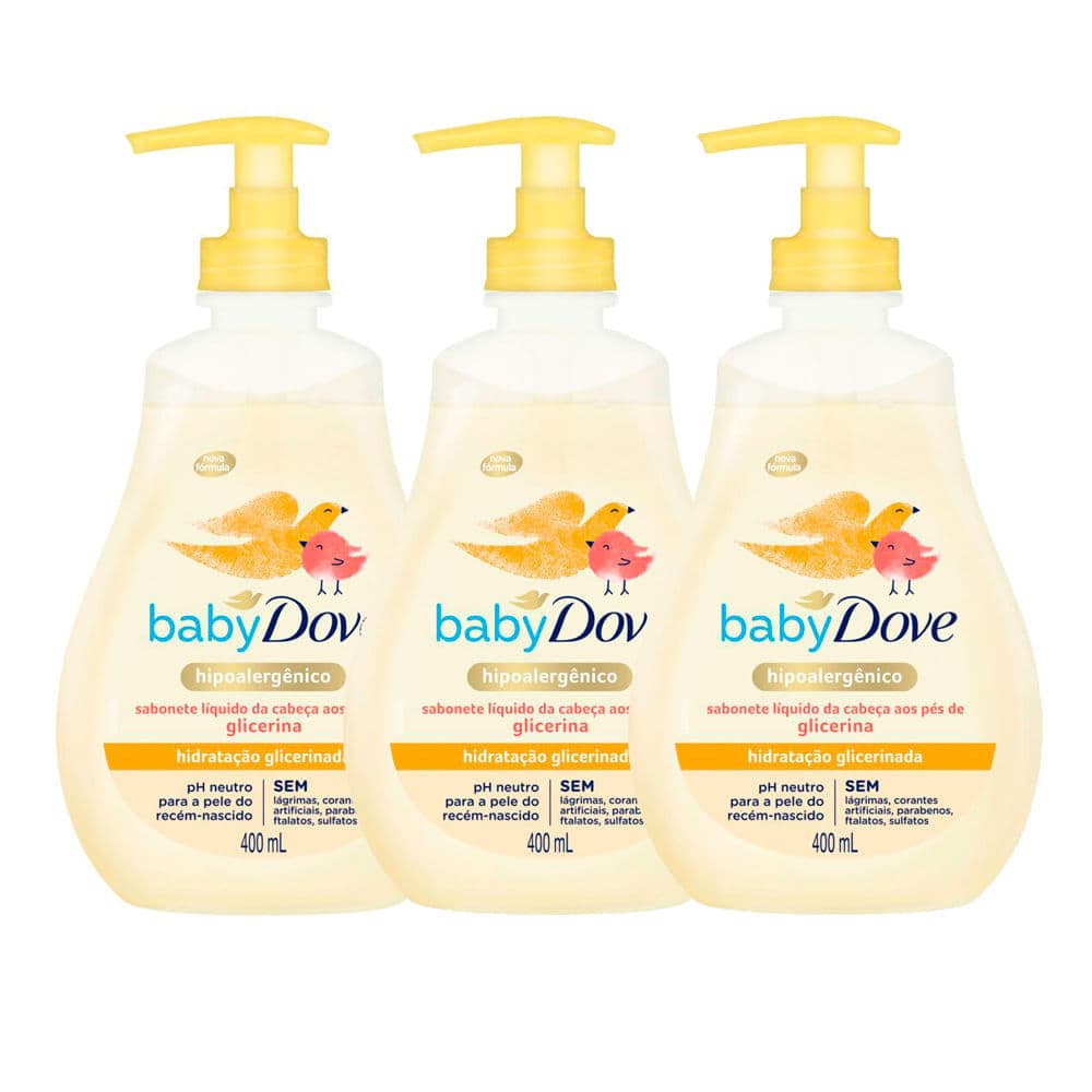 Kit 3 Sabonete Líquido Dove Baby Hidratação Glicerinada da Cabeça aos Pés 400ml