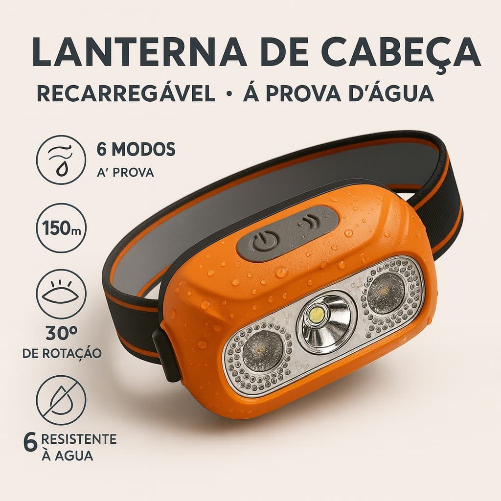 Lanterna Cabeça Premium Recarregavel Sensor Prova D'água