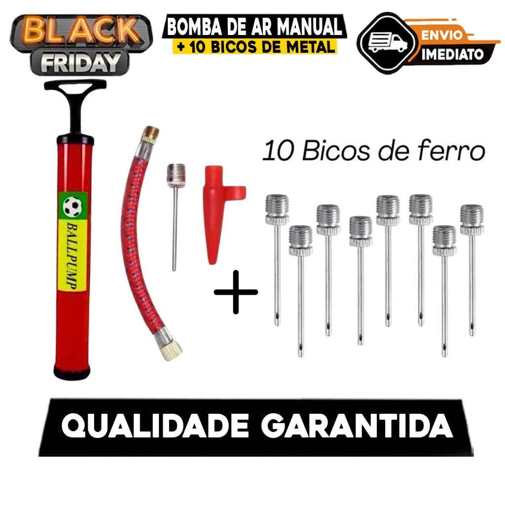 Bomba de Ar Manual com Acessórios + 10 Bicos de Metal para Encher Todo Tipo de Bolas Bico Encher Infláveis Boia  Balões