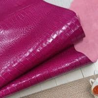 Camada Superior de Couro de Vaca Vermelho Rosa Padrão de Crocodilo Material de Couro Embossado Feito à Mão Produtos de C