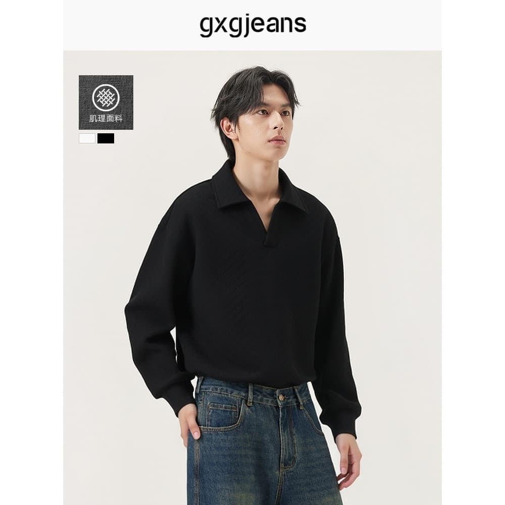 Gxg. jeans masculino multicolorido texturizado simples Casual lapela moletom meninos topo primavera outono venda quente