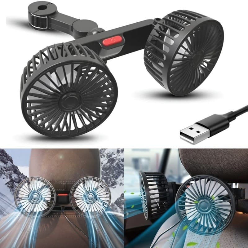 Ventilador carro traseiro USB 5v, Ventilador traseiro para crianças, Ventilador traseiro carro duplo cabeçalho