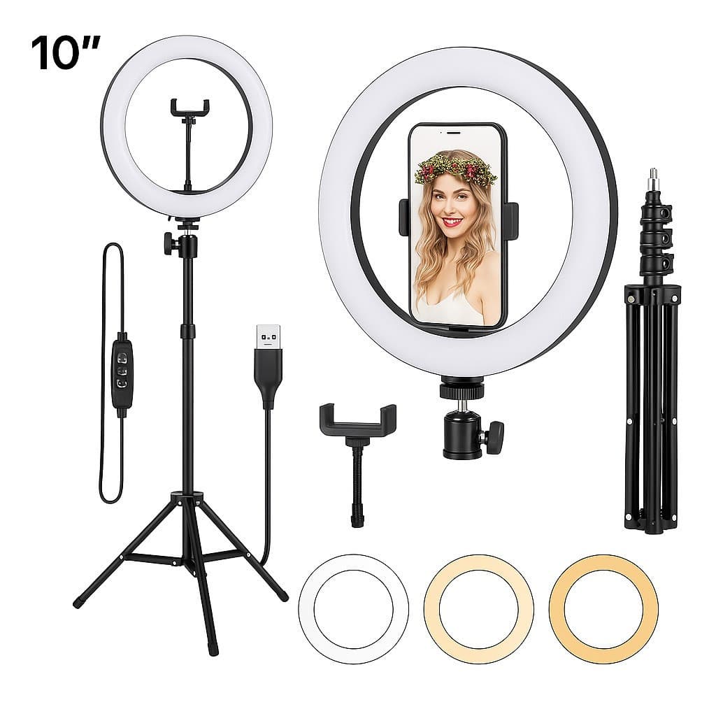 Ring Light Iluminador 10  Polegadas com 2.10 Metros Tripé Ajustavel Praticidade Para Celular Luz High Light Led