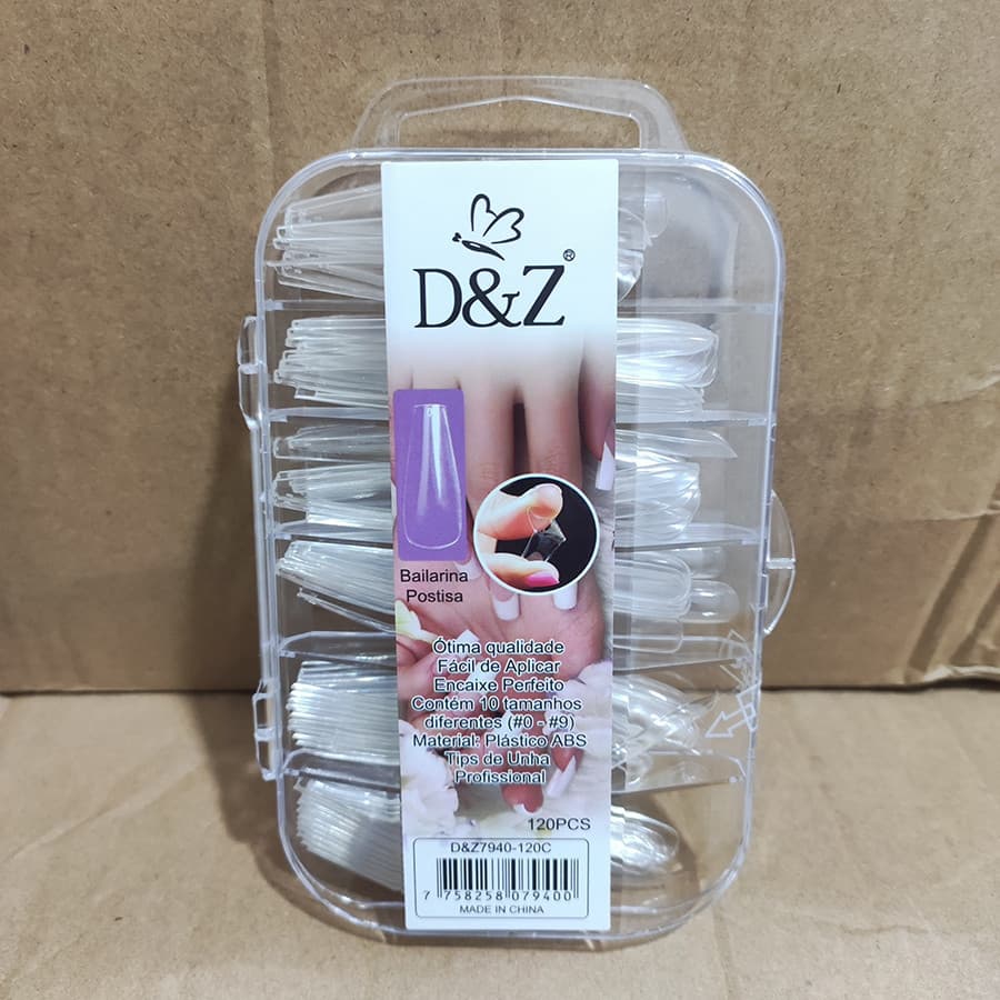 Unha Postiça Bailarina D&Z 120 Unidades Com 10 Tamanhos Diferentes 
