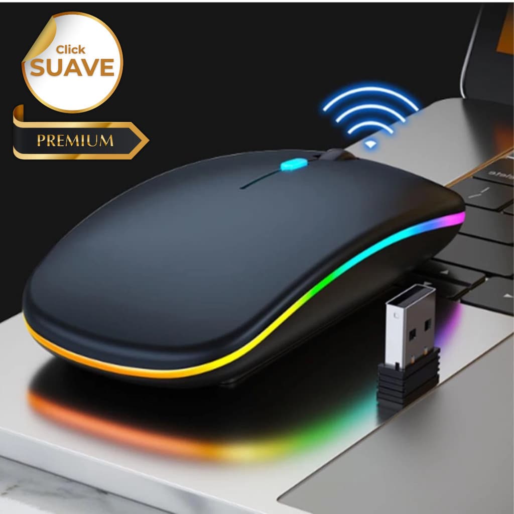 Mouse Sem Fio Bluetooth com Iluminacao RGB Conexao Dupla e Design Ambidestro para PC e Notebook