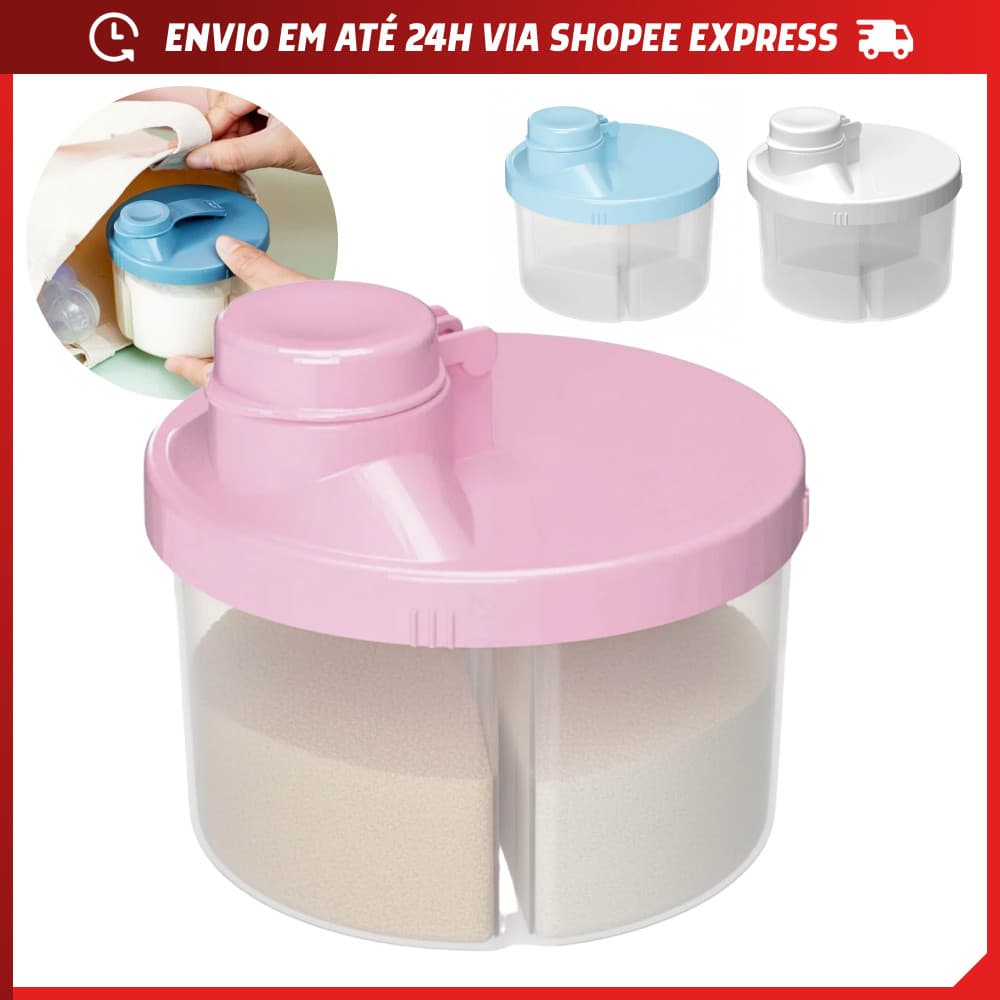 Porta Leite Em Pó 3 Divisórias De 90 ML Cada Tampa Vedante Com Bico Dosador Total 280ml BPA Free