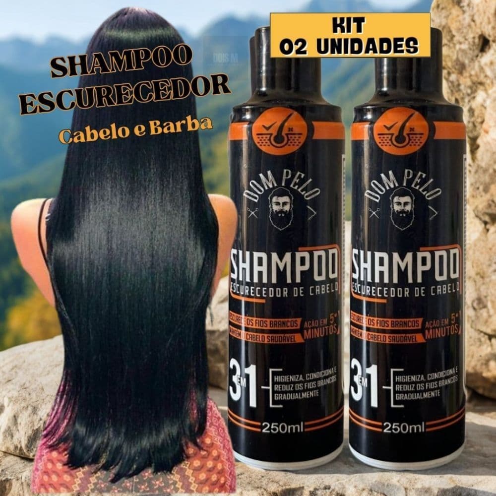Shampoo Escurecedor De Cabelos Grisalhos Brancos Pretos Cor Intensa Kit 2 unidades Dom Pelo