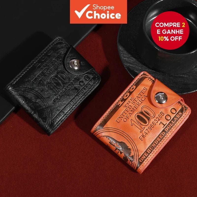 Carteira De Couro Masculina-Design De Conta De 100 Dólares Com Slot Para Cartão Fotográfico E Grande Capacidade