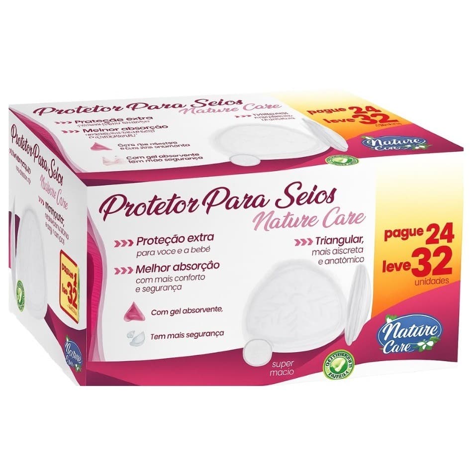 Absorvente Protetor para Seios Nature Care Caixa com 32 Unidades Confortável e Anatômico