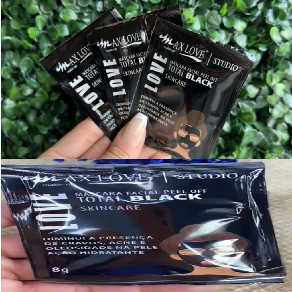 Kit 10 Máscara Facial Peel Off Total Black Max Love 8g - Controle de Oleosidade e Cravos Hidratação e Limpeza Profunda