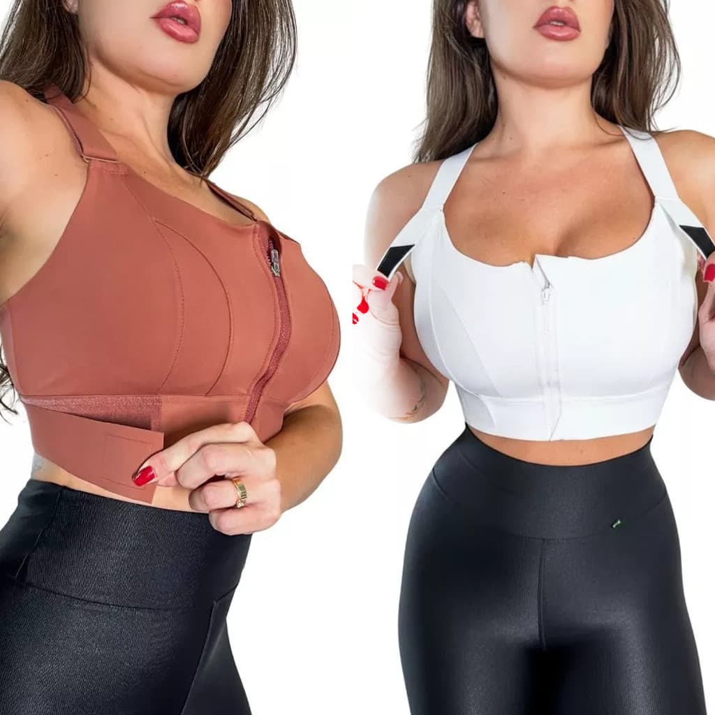 Top Academia Top Esportivo Alta Sustentação Ajustavel Ziper Frontal Academia Fitness Jump Corrida