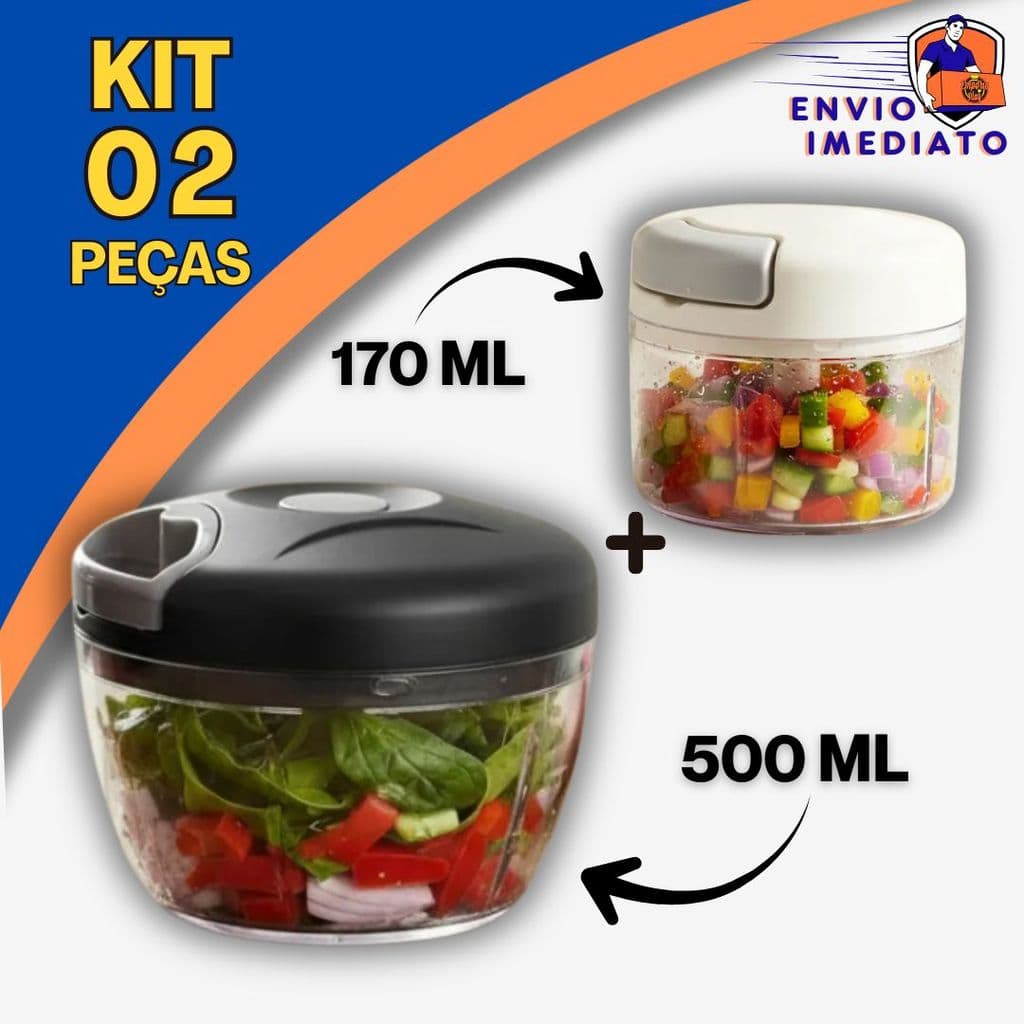 kit 2 Processador 500ml e 170ml Triturador Cortador de Alimentos Para Cortar Alho Cebola