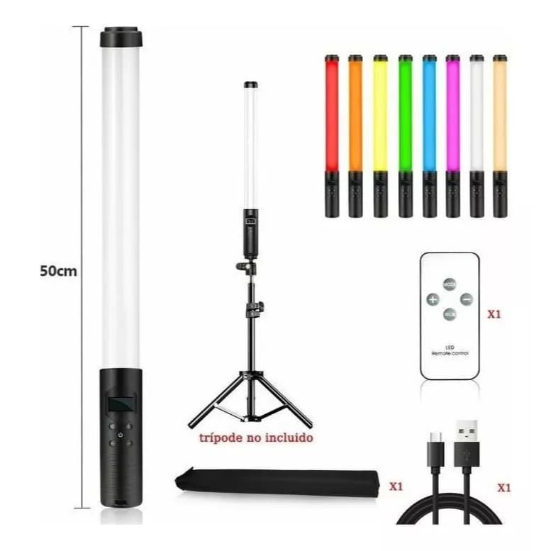 Bastão De Led Fotografia Colorido Rbg Light Stick Portatil Com Controle + Tripe 2 Metros