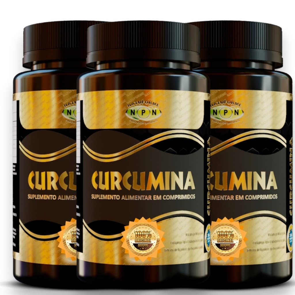 Curcumina + Colágeno Tipo II + Malato de Magnésio – 180 Comprimidos 1000 mg Kit com 1,2 ou 3 potes