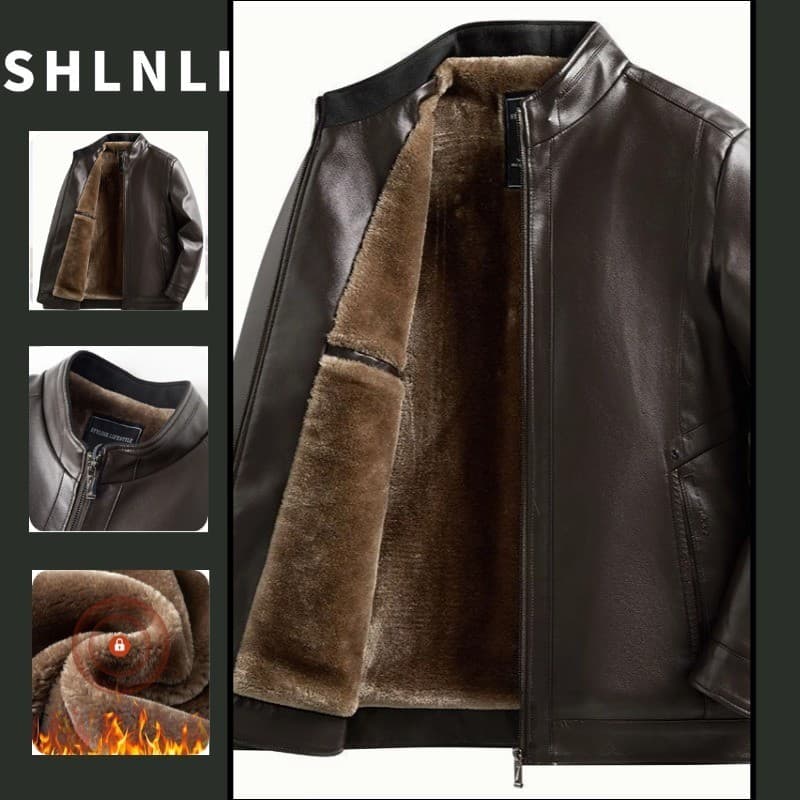 Casaco Grosso De Couro PU Masculino E Pelúcia Para Outono Inverno Estilo Coreano Casual Quente Jaqueta À Prova De Vento