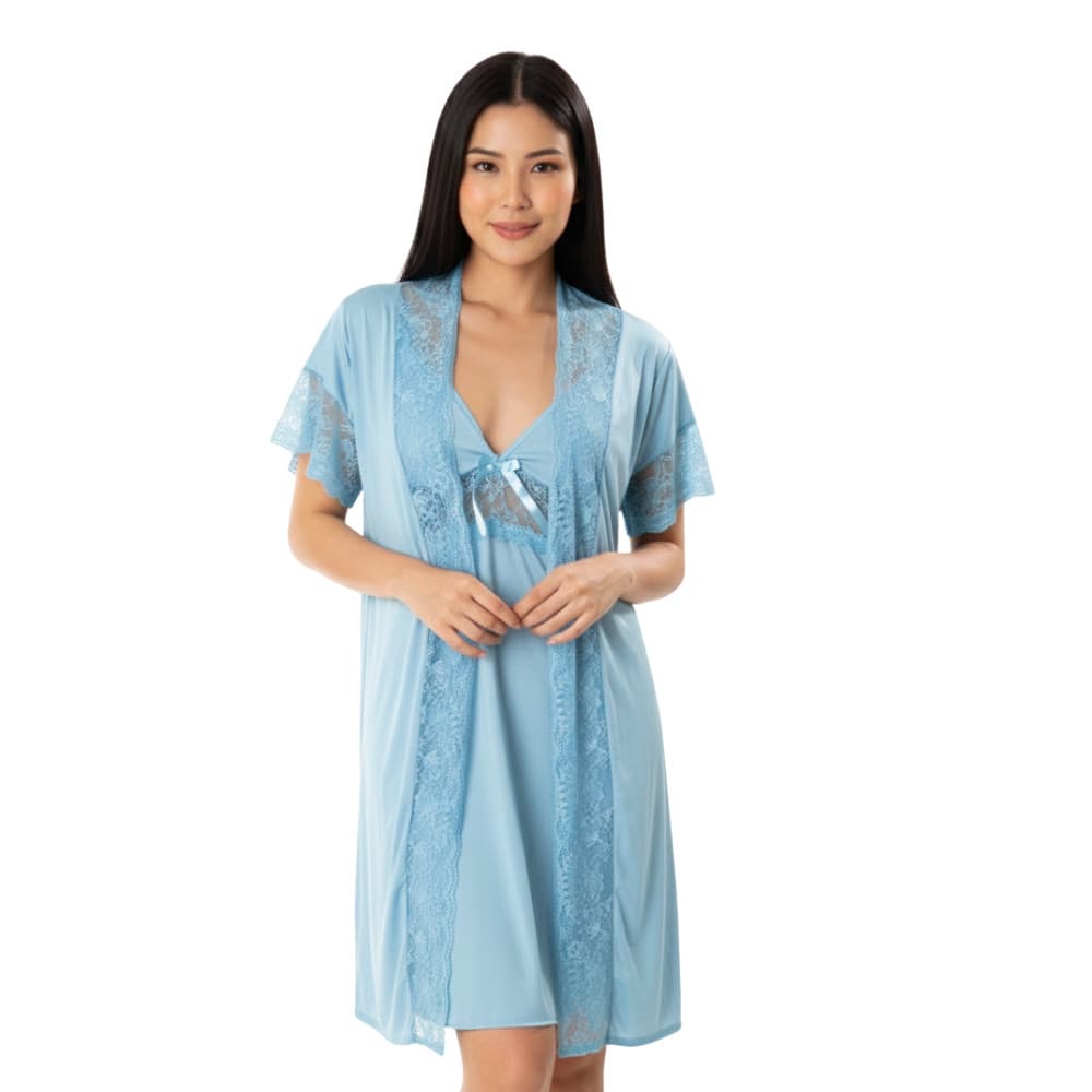 Kit Pós Parto Camisola Amamentação E Robe Kimono Com Detalhes Em Renda Linha Noite Gestante