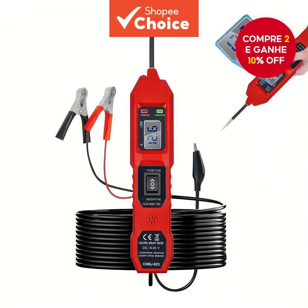 Testador De Circuito De Carro Automotivo 6-24V DC Sonda Potência Elétrico Com Luz LED De Duas Cores E Display Digital , 