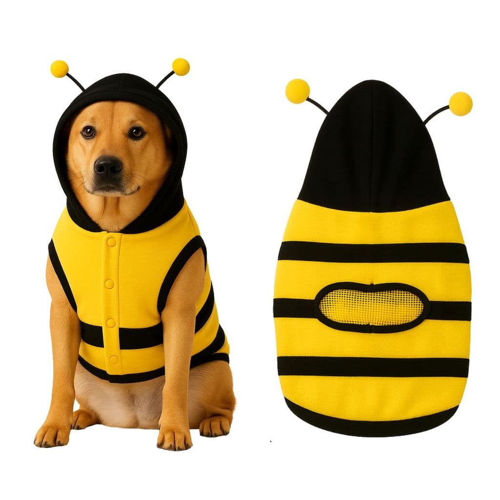 Roupa Fantasia de Cachorro Gato Pet Modelo Abelha Bordado Interativo Festa Colorido Amarelo Preto