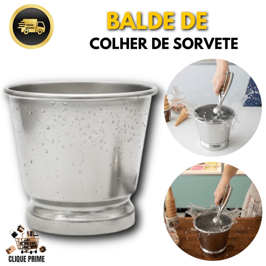 Balde Para Concha Colher Sorvete Alumínio 13x13x10 Cm Resistente