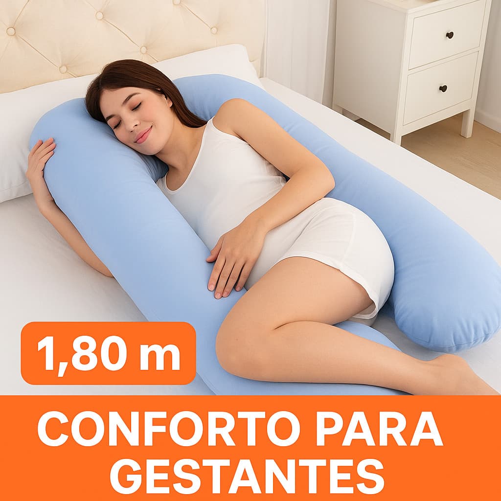 Almofada Gestante  Travesseiro corpo Inteiro U | Anti Dor Lombar | Sono Confortável | Enchimento Cheio | 100% Algodão