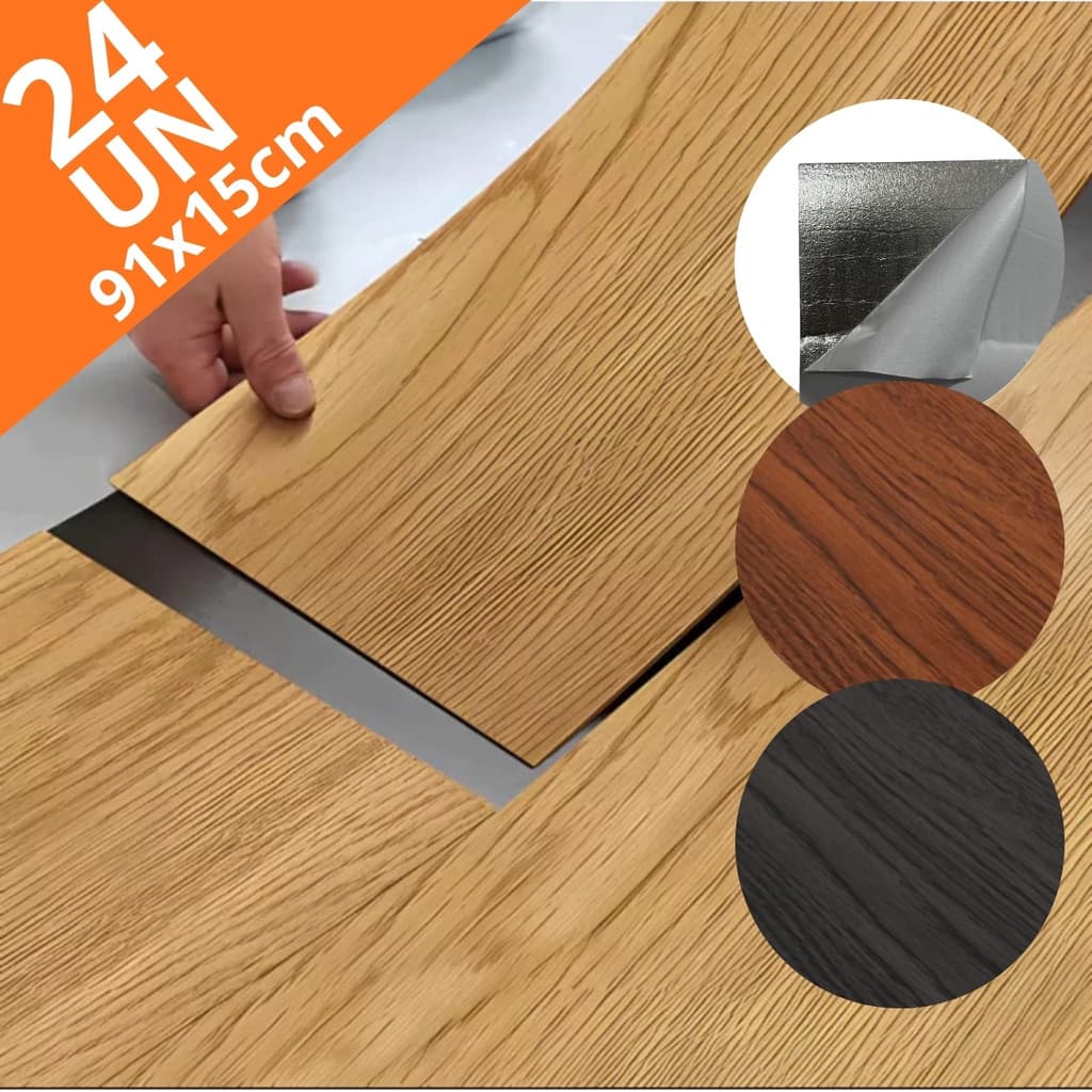 Conjunto Pisos PVC Vinilico Madeira Facil Instalar 91x15cm 12/24 Peças