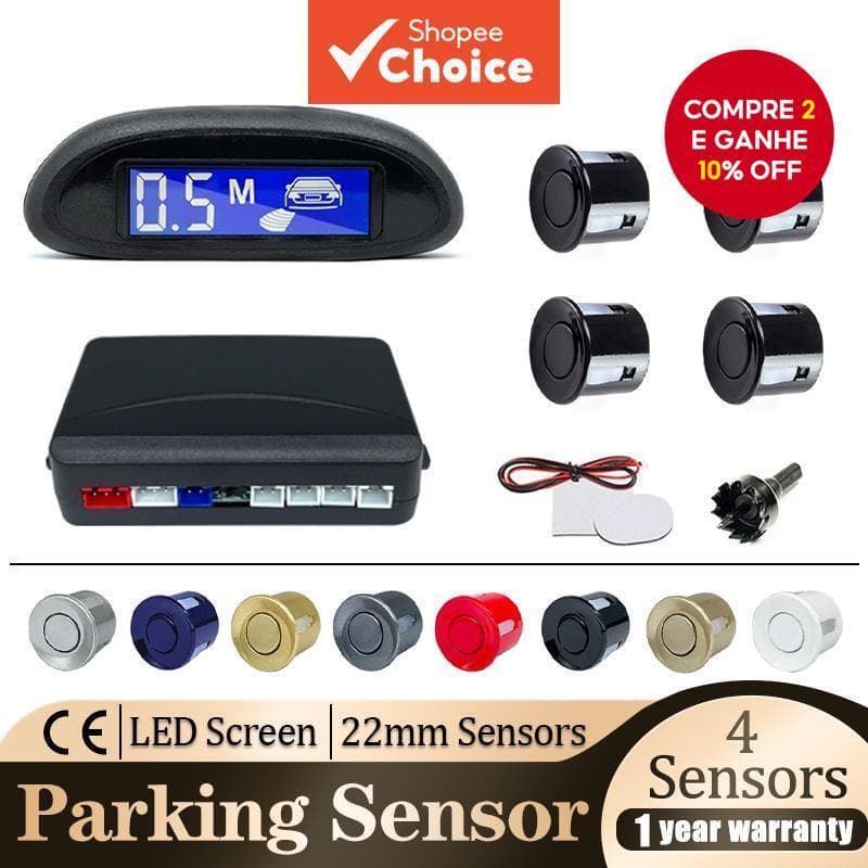 Kit Completo De Sensor De Estacionamento Reverso Com Visor Digital Sinal Sonoro 4 * 22mm Sensores Oito Cores