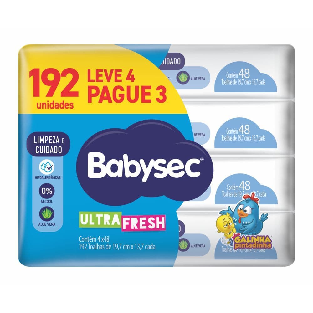 BabySec Toalhas Umedecidas 48 Folhas – Pack com 4 Pacotes
