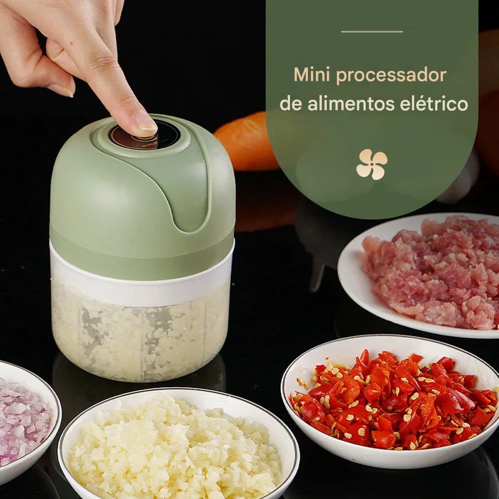 Mini Processador de Alho Elétrico Portátil USB Recarregável 250ml Lâmina Inox