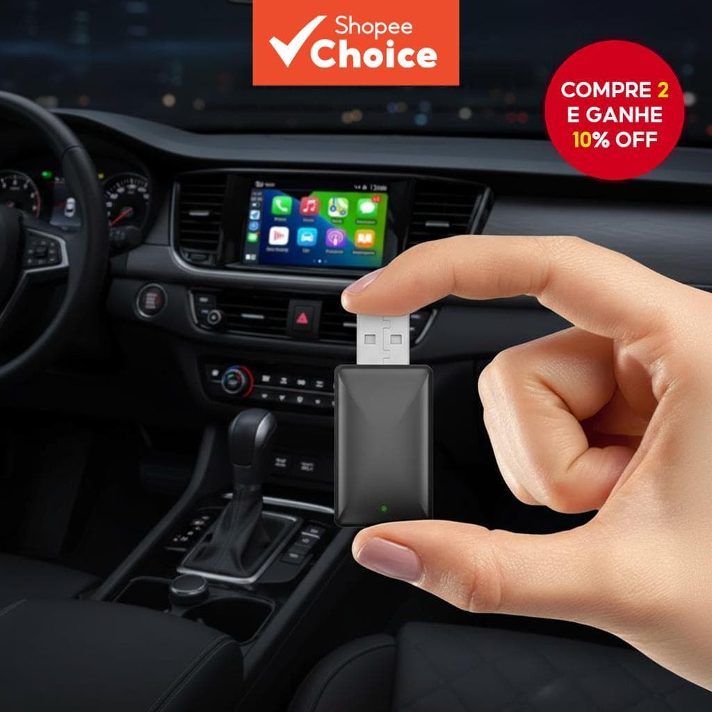  2025 Adaptador Mini 2-em-1 Melhorado para CarPlay e Android Auto Sem Fio em Carros, Transforma com Fio em Sem Fio