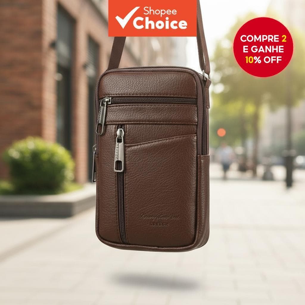  Mini bolsa transversal de couro masculina para celular, carteira de cintura e ombro