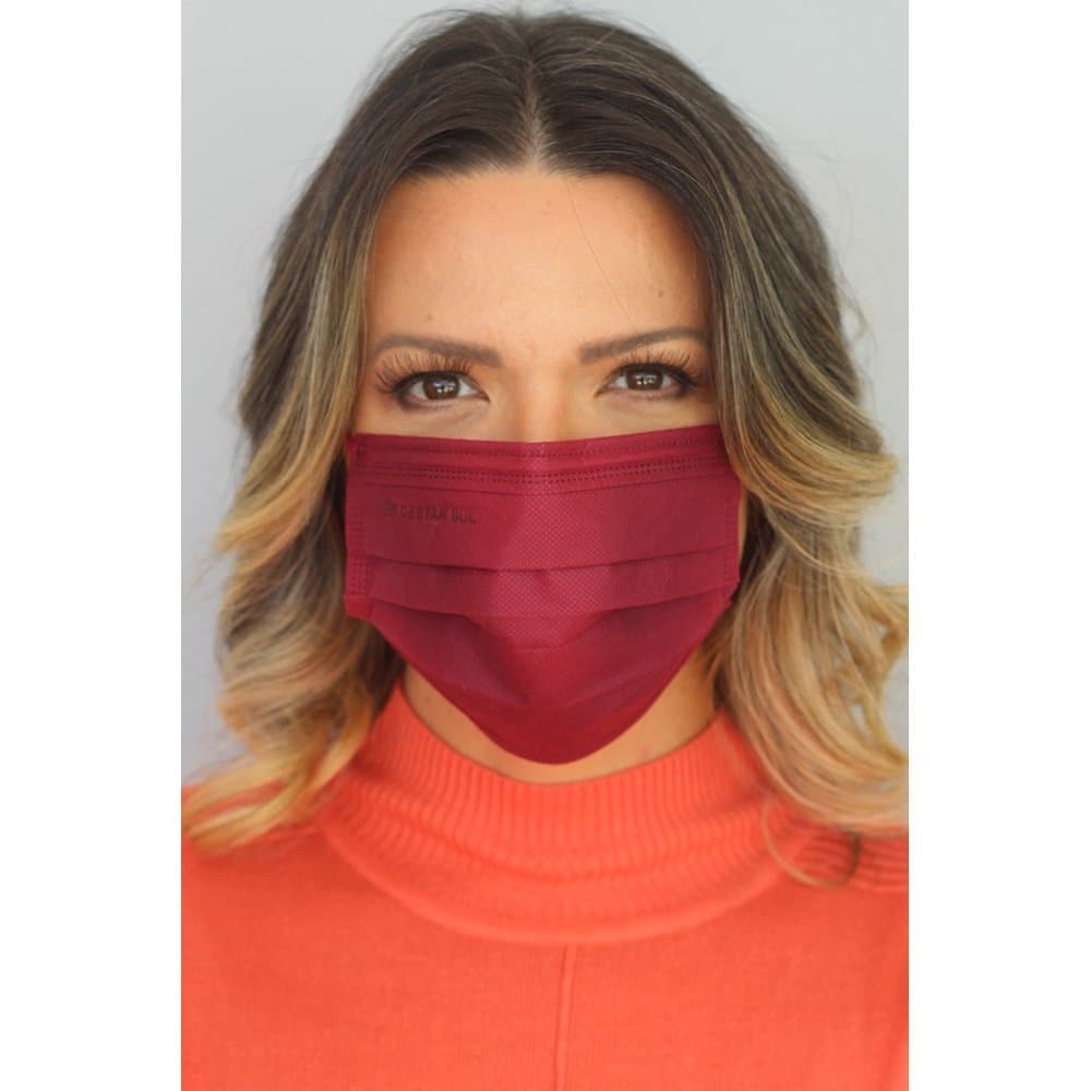 Máscara Descartável Tripla Marsala com Elástico Color com 50 Unidades Destak