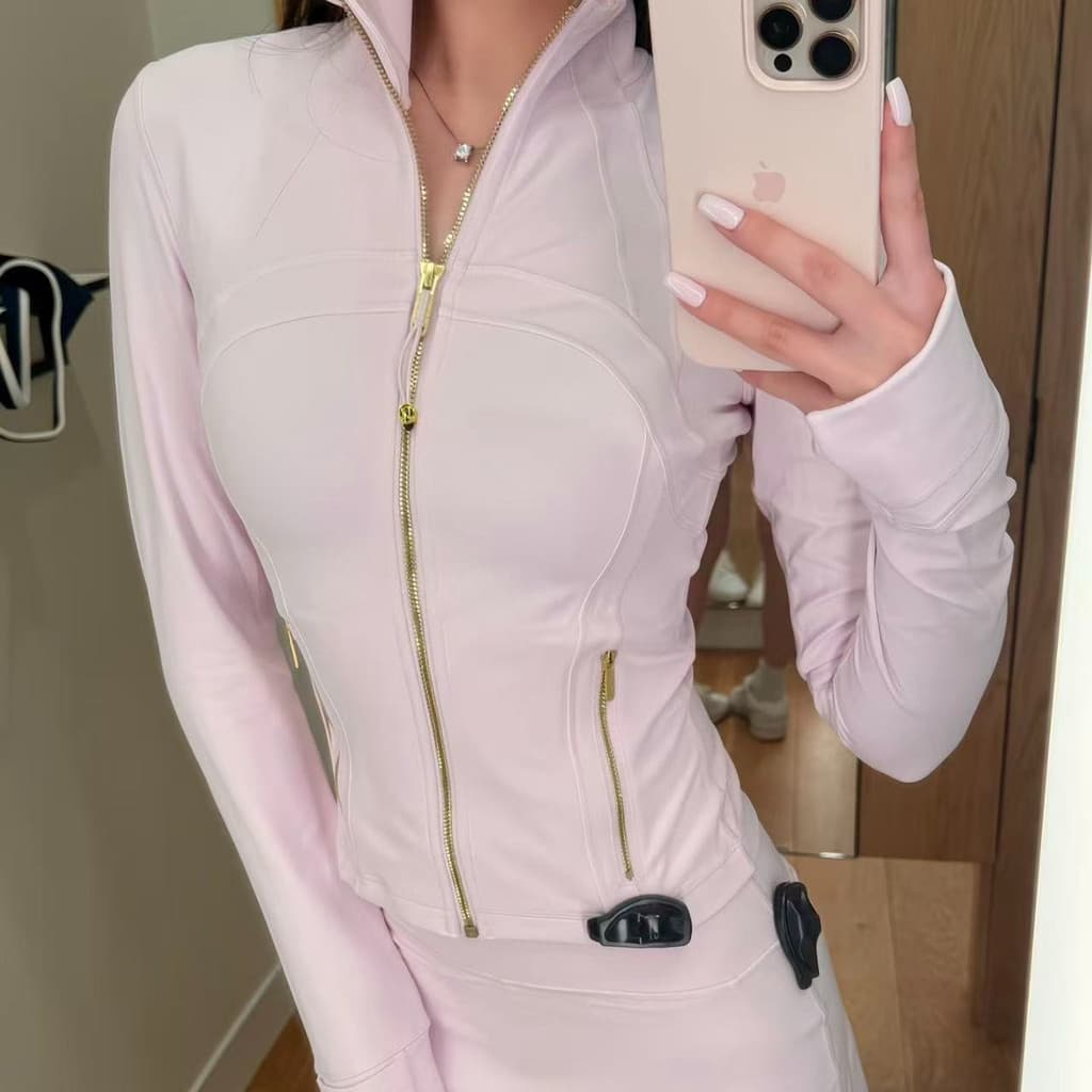 Lululemon Novo Yoga Feminino Apertado Gola Ouro Zíper Sem Malha Esportes Correndo Jaquetas De Secagem Rápida Definir