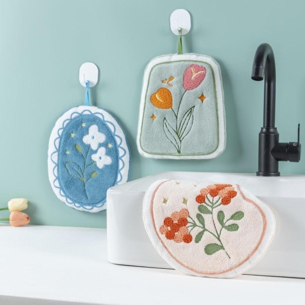 Toalhas De Mão Penduradas Em Flor Fofa - Espessura Macia