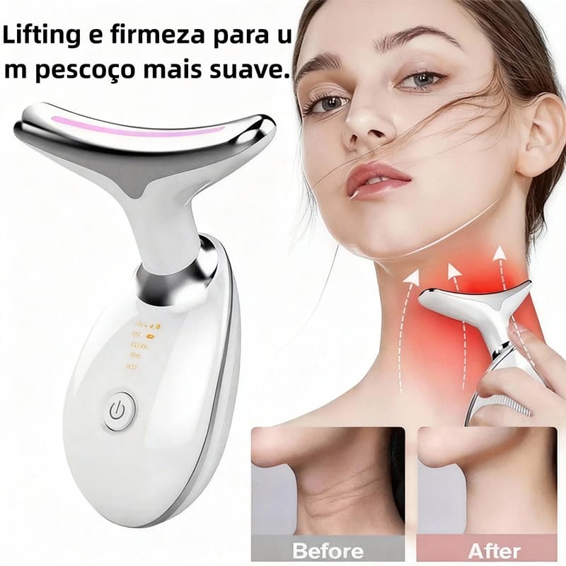 Massageador Facial Anti Rugas Lifting LED Fototerapia Vibratório Profissional Elétrico Recarregável Para Pescoço E Rosto