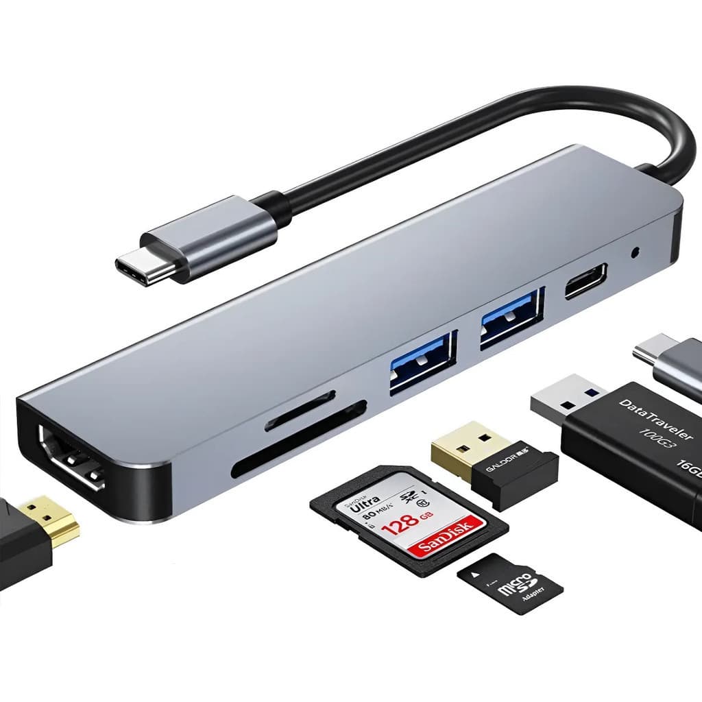 HUB 6 em 1 Tipo C USB HDTV 4K 30Hz Vídeo USB 3.0 USB 2.0 SD TF Cartão Slot Leitor de Dados USB-C