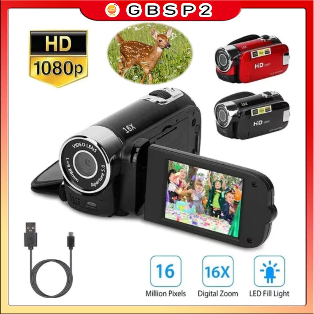 16MP HD 1080P 270 °Câmera de vídeo digital Filmador digital 16X TelaGravador de vídeo DVRCom Zoom E Selfie Lcd 2.7