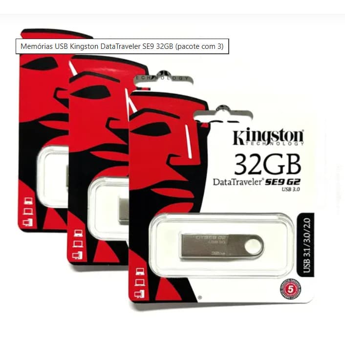 PENDRIVE  4GB/16GB/32GB/64GB/128GB KINGSTON  DATA TRAVELER SE9 USB 3.1/3.0/2.0 Compacto