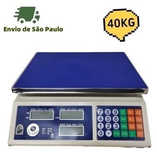 Balança Digital comercial eletrônica recarregável, capacidade 40kg, tensão dupla (110/220V).
