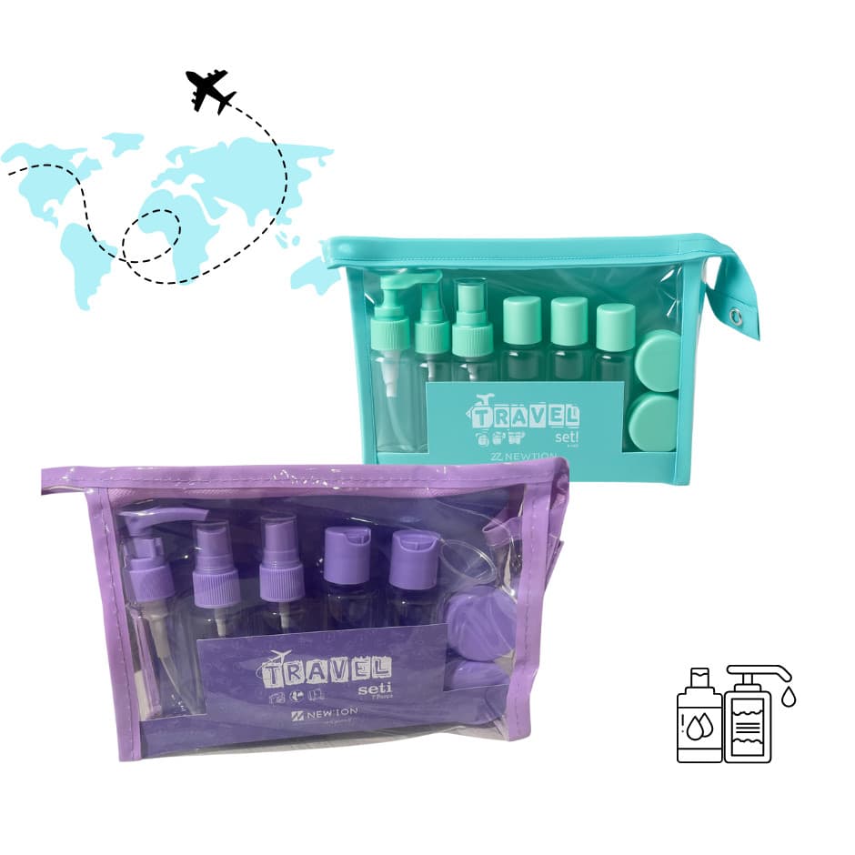 kit  frascos para Viagem - 7 peças e Necessaire Organizadora