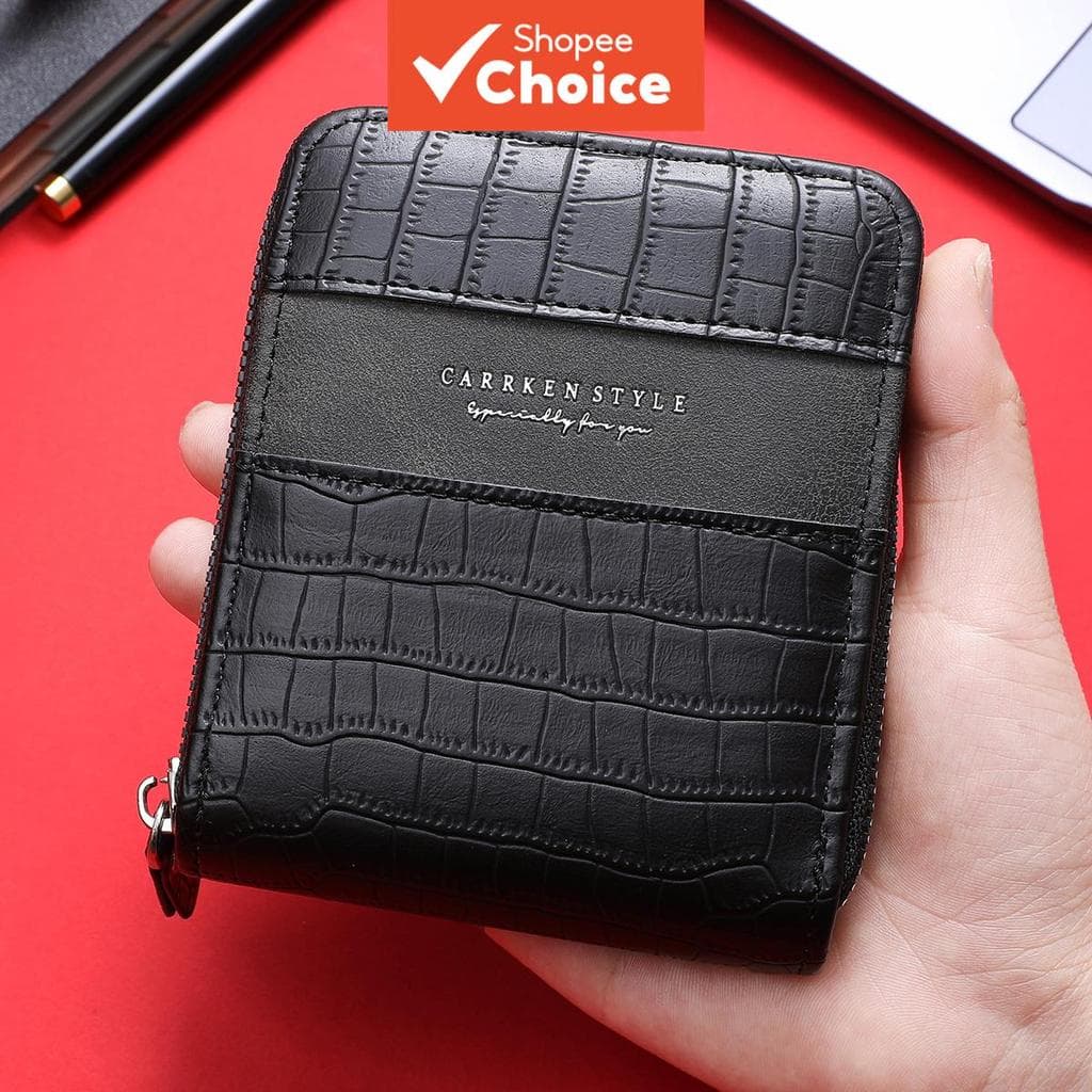 Carteira De Couro Premium Com Padrão De Pedra-Porta-Cartões Multifuncional Zíper E Bolso Para Moedas