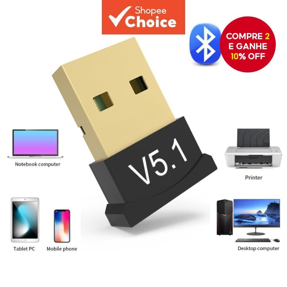 Adaptador Bluetooth 5.1 5.0 USB para Transmissor e Receptor de Drive para Computador PC Laptop Áudio