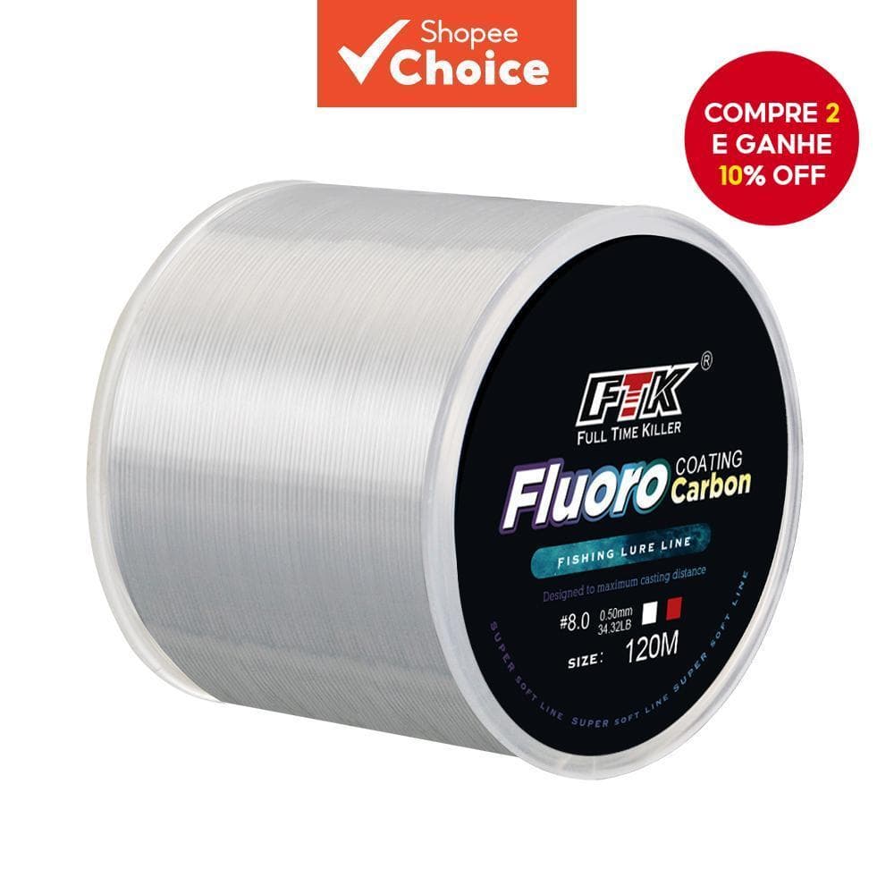 FTK 120m Linha De Pesca De Nylon Branco Fibra De Carbono Revestida De Alta Resistência Resistente Ao Desgaste Com Mosca 
