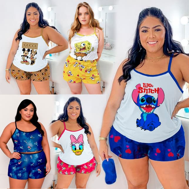 Pijama Baby Doll PLUS SIZE Blusinha Shorts