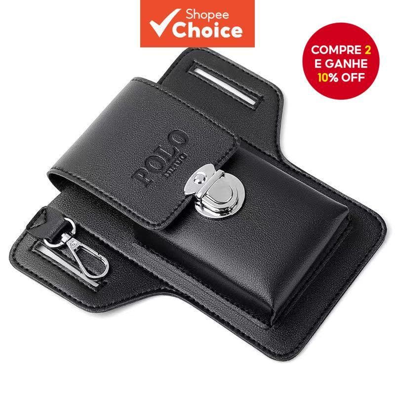 Estojo masculino para celular de couro, pochete com cinto, carteira de PU e estojo vintage para proteção.